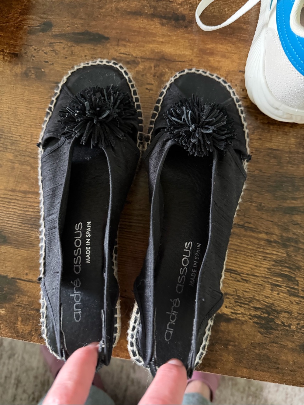 Andre Assous Black Espadrille Flats with Pom Trim
